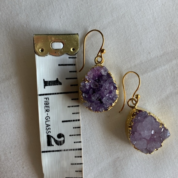 Purple Geode Druzy amethyst crystal gold plated earrings - Picture 12 of 12
